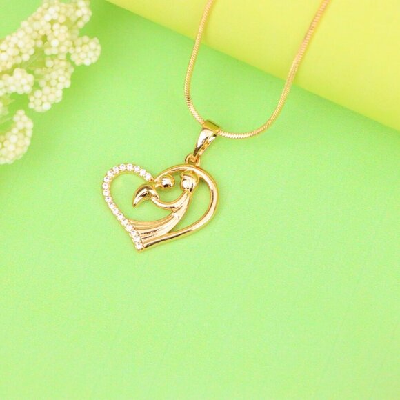 "Rose Gold Mother and Child Heart Pendant with Sparkling Detail, XPPT1327 - Picture 3 of 13